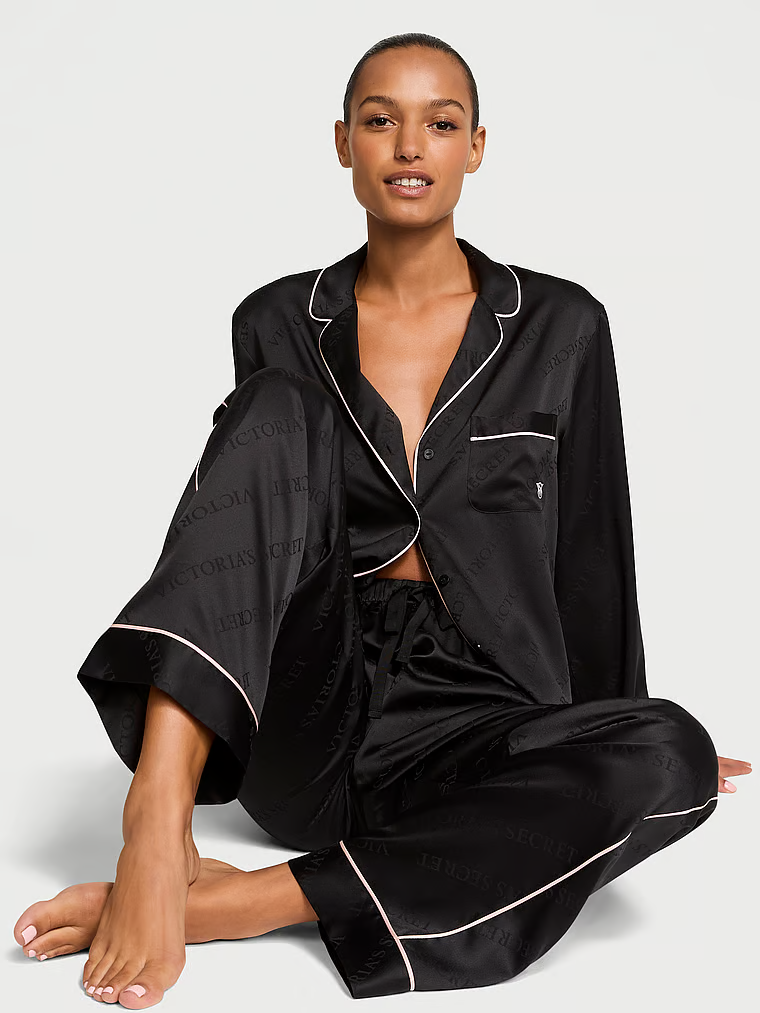 Сатинова піжама зі штанцями 54A2 black, XS regular