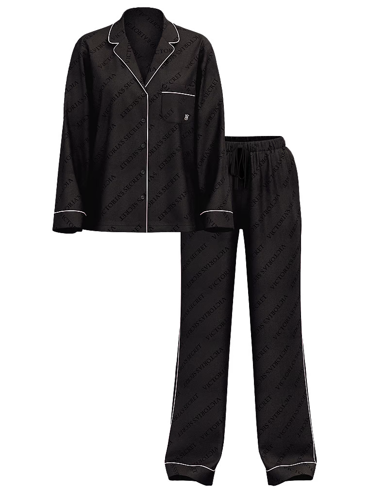 Сатинова піжама зі штанцями 54A2 black, XS regular