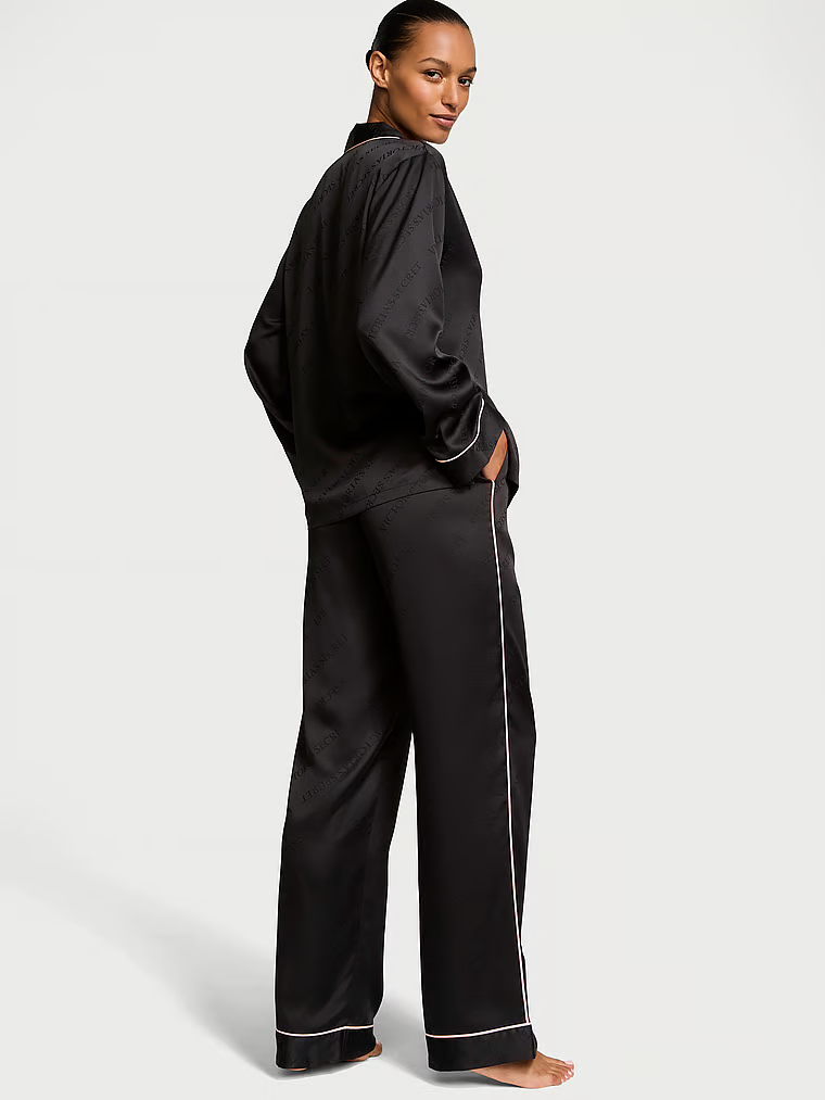 Сатинова піжама зі штанцями 54A2 black, XS regular