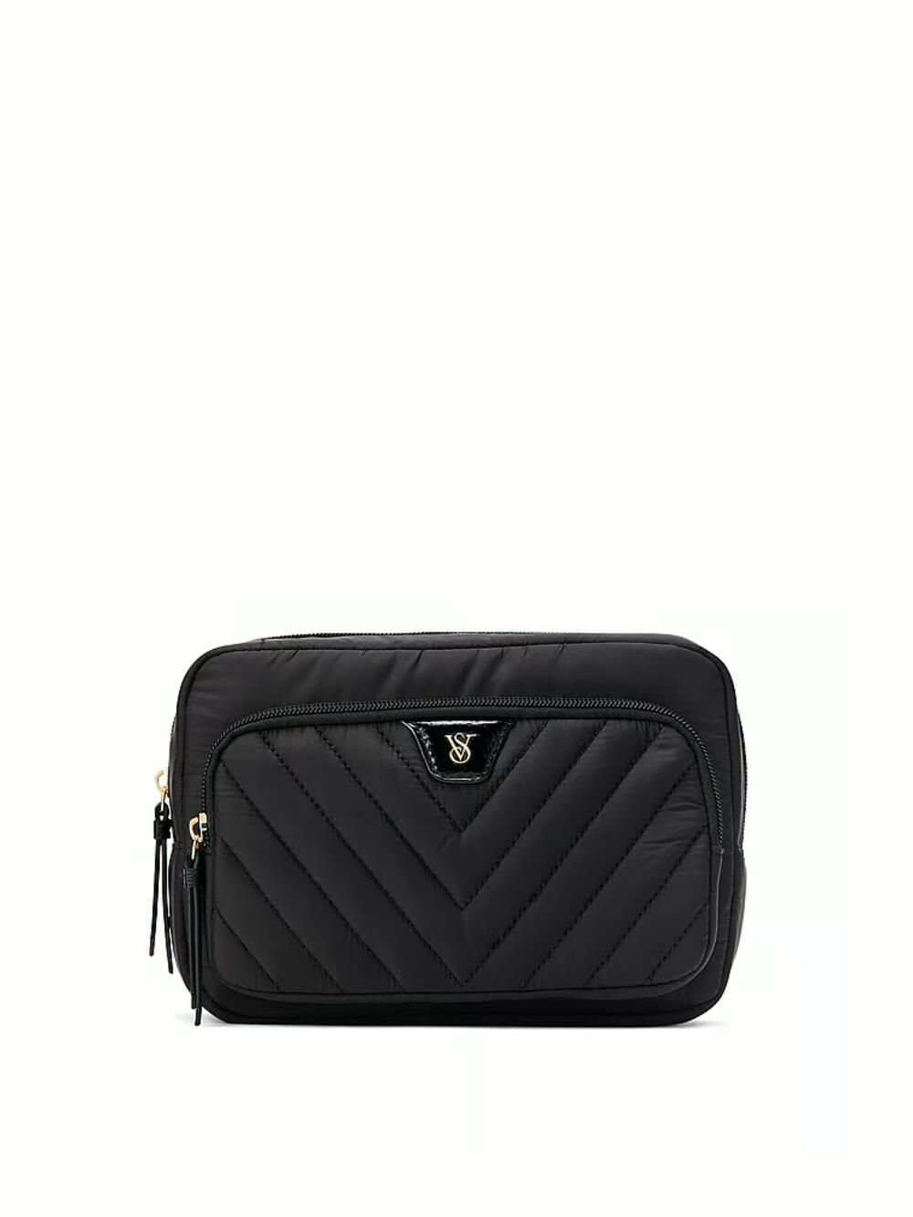 Travel Makeup Pouch Black V-Quilt