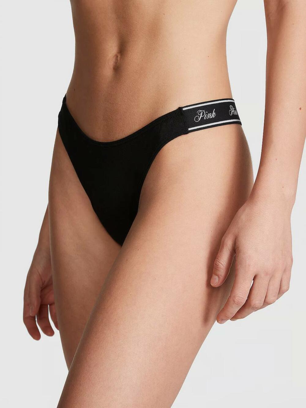 Logo PINK широке High-Leg Стрінги Розмір XS Black