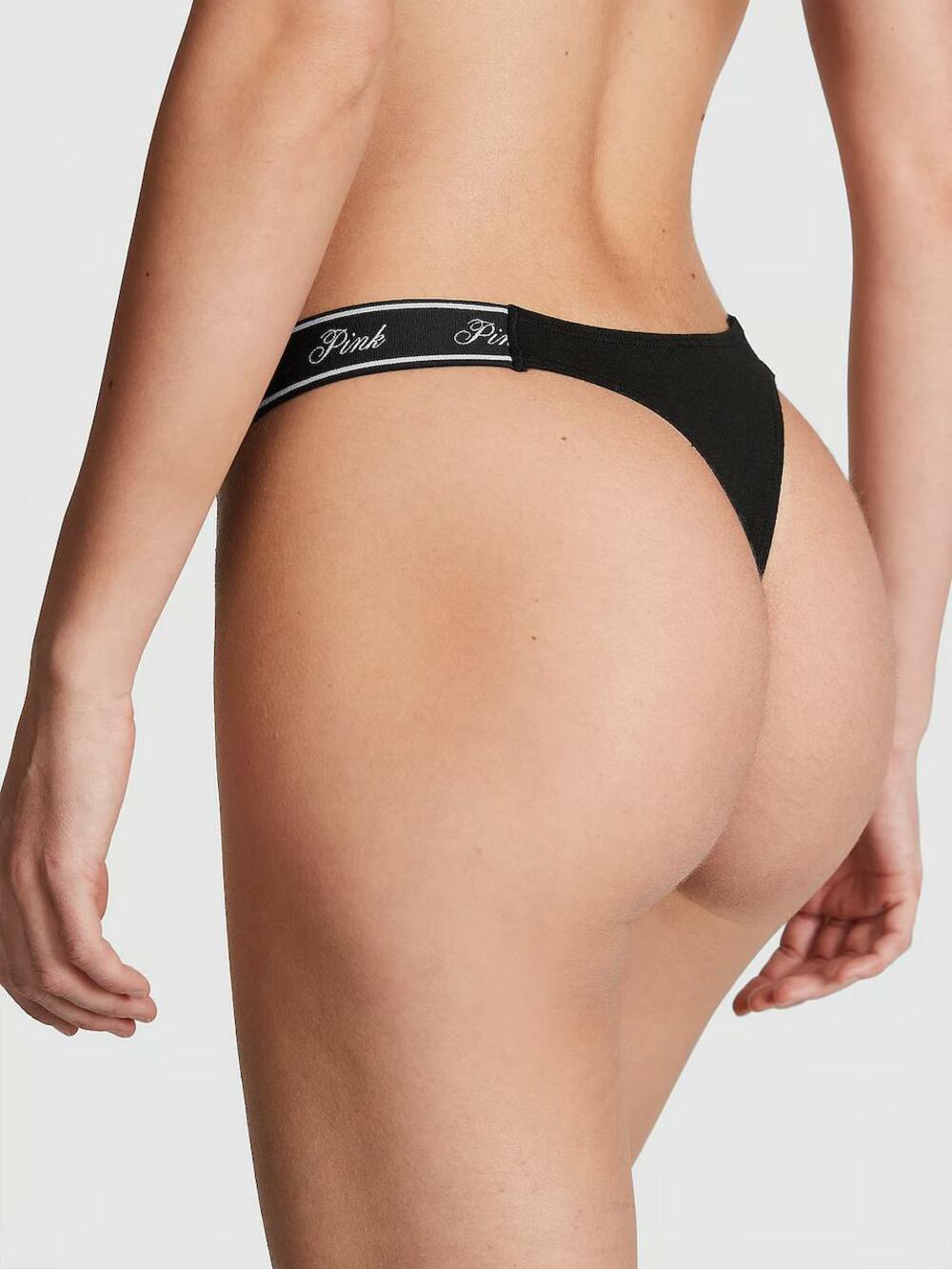 Logo PINK широке High-Leg Стрінги Розмір XS Black