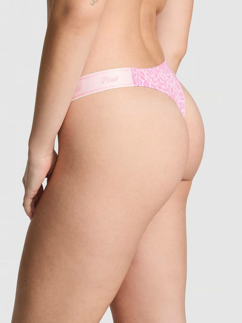 Logo PINK широке High-Leg Стрінги Розмір S Moonstone Pink Leopard Print (6H82)