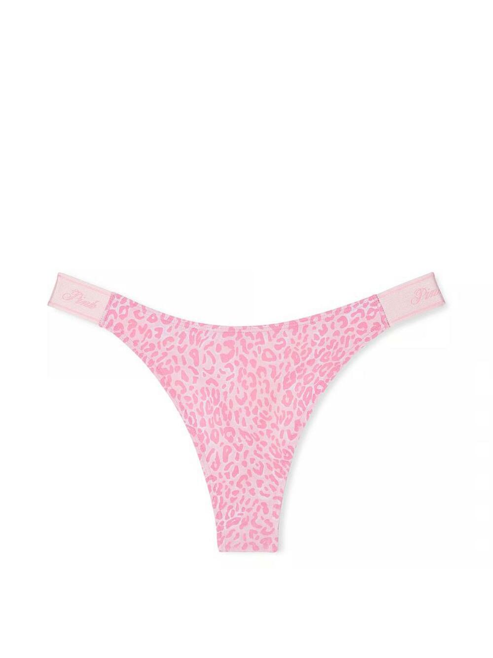 Logo PINK широке High-Leg Стрінги Розмір S Moonstone Pink Leopard Print (6H82)