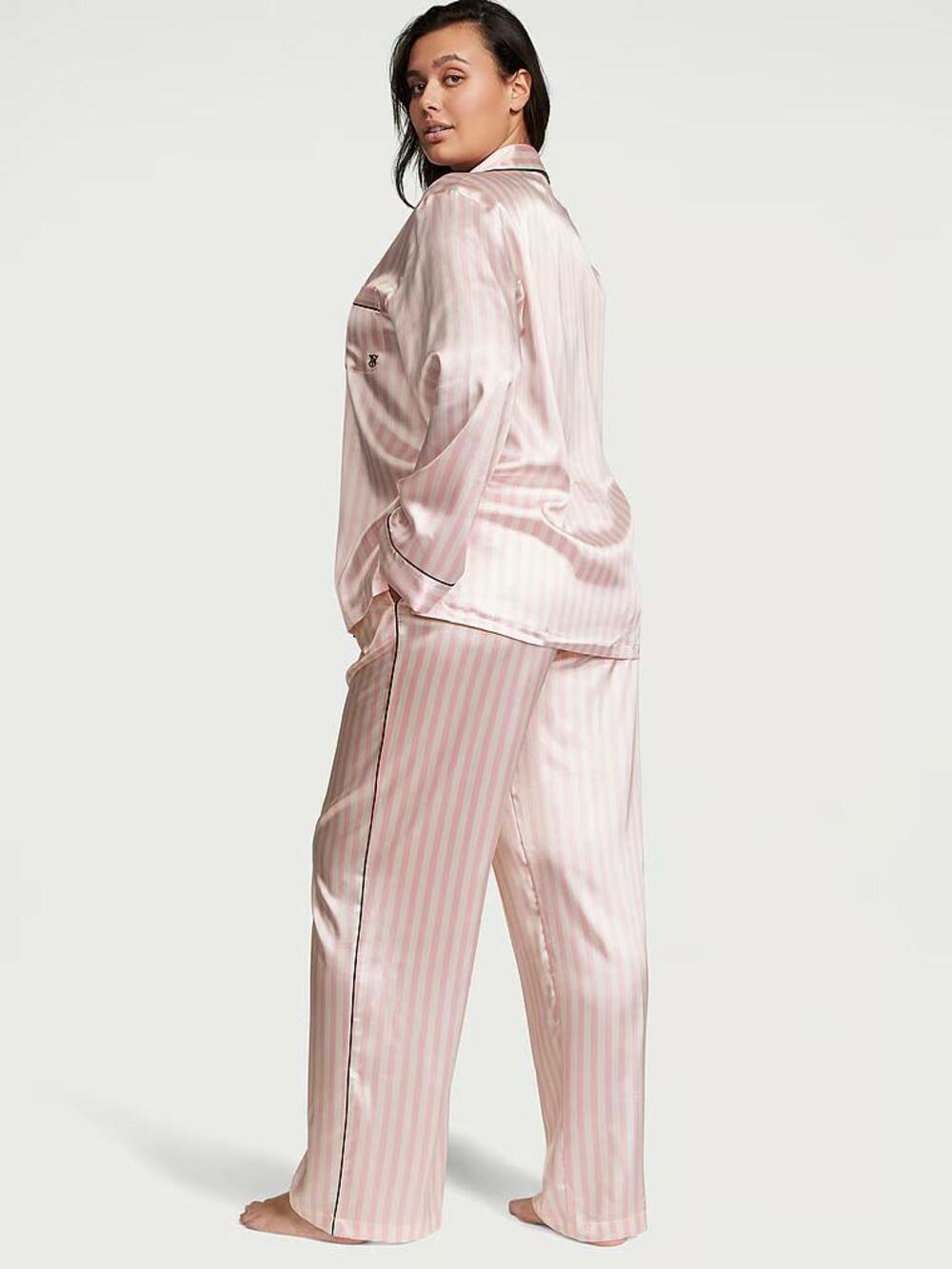 Сатинова піжама зі штанцями Pink Iconic Stripes, S regular