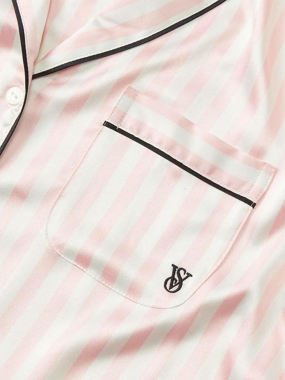 Сатинова піжама зі штанцями Pink Iconic Stripes, M regular