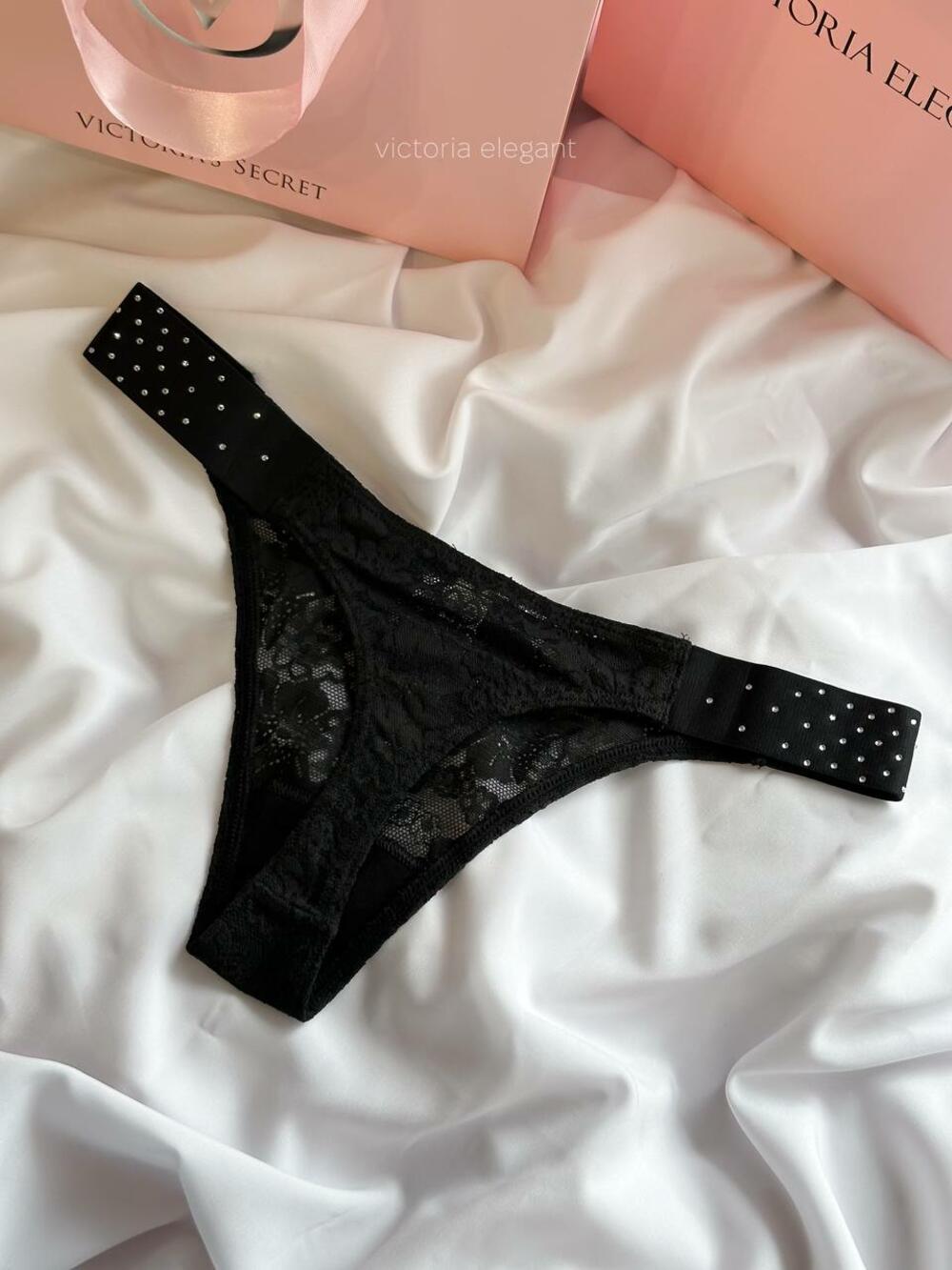 Logo PINK широке High-Leg Стрінги Розмір L Black