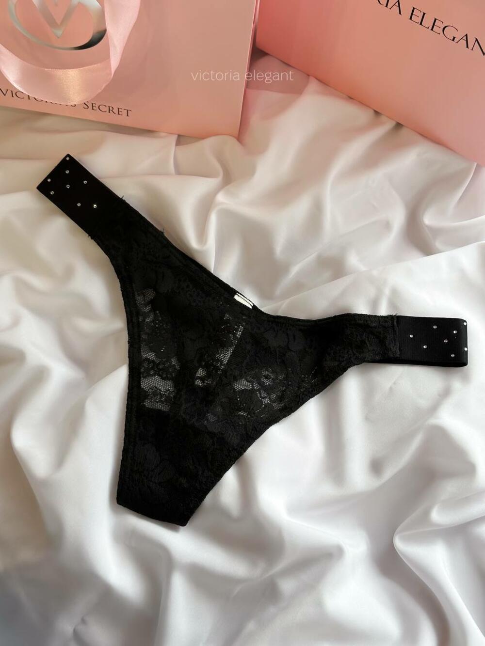 Logo PINK широке High-Leg Стрінги Розмір L Black