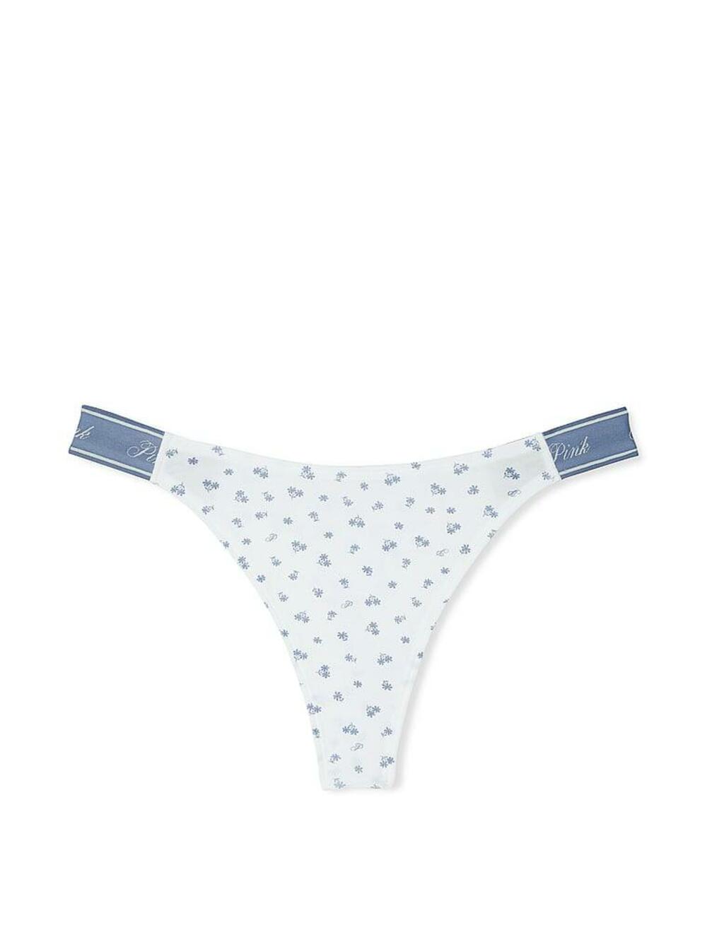 Logo PINK широке High-Leg Стрінги Розмір L White Blue Floral Print