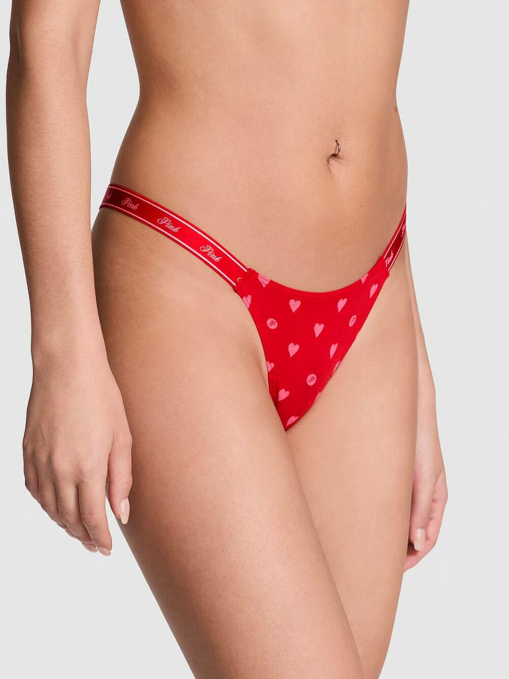 LOGO тонке PINK HIGH-LEG стрінги розмір М Bright Vermillion Heart Dot Print