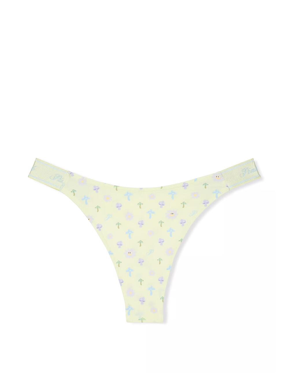 Logo PINK широке High-Leg Стрінги Розмір S Fresh Mint Daisy Mushroom Print 7A2K