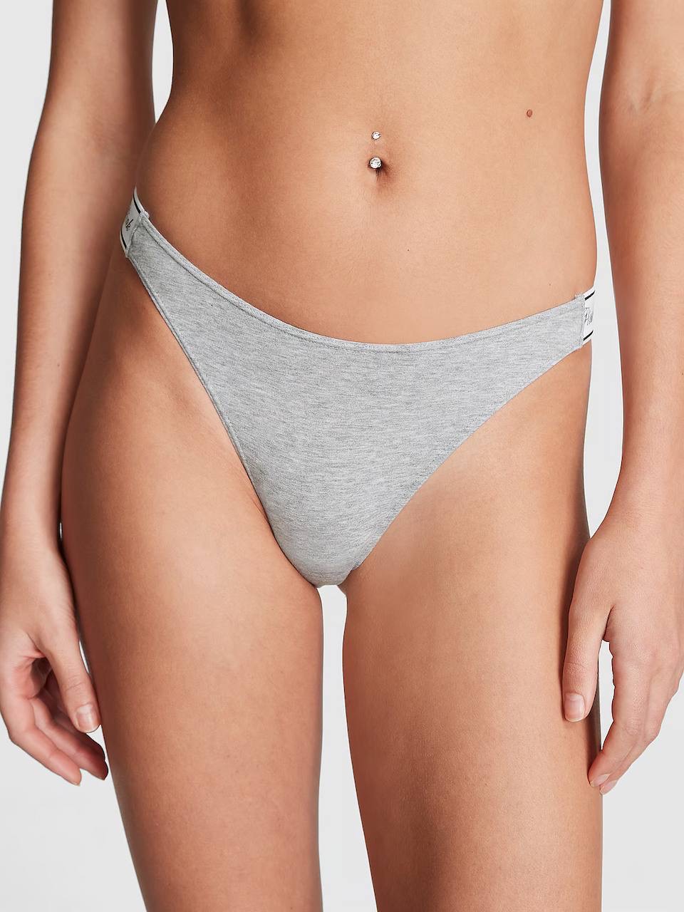 Logo PINK широке High-Leg Стрінги Розмір XS Medium Heather Grey (67MU)