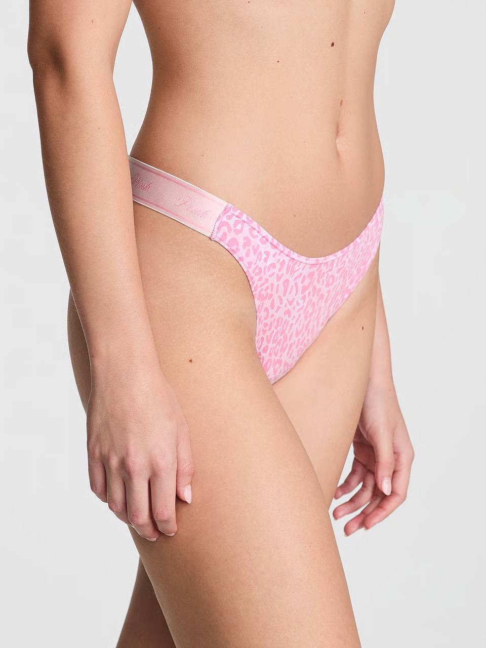 Logo PINK широке High-Leg Стрінги Розмір XS Moonstone Pink Leopard Print (6H82)