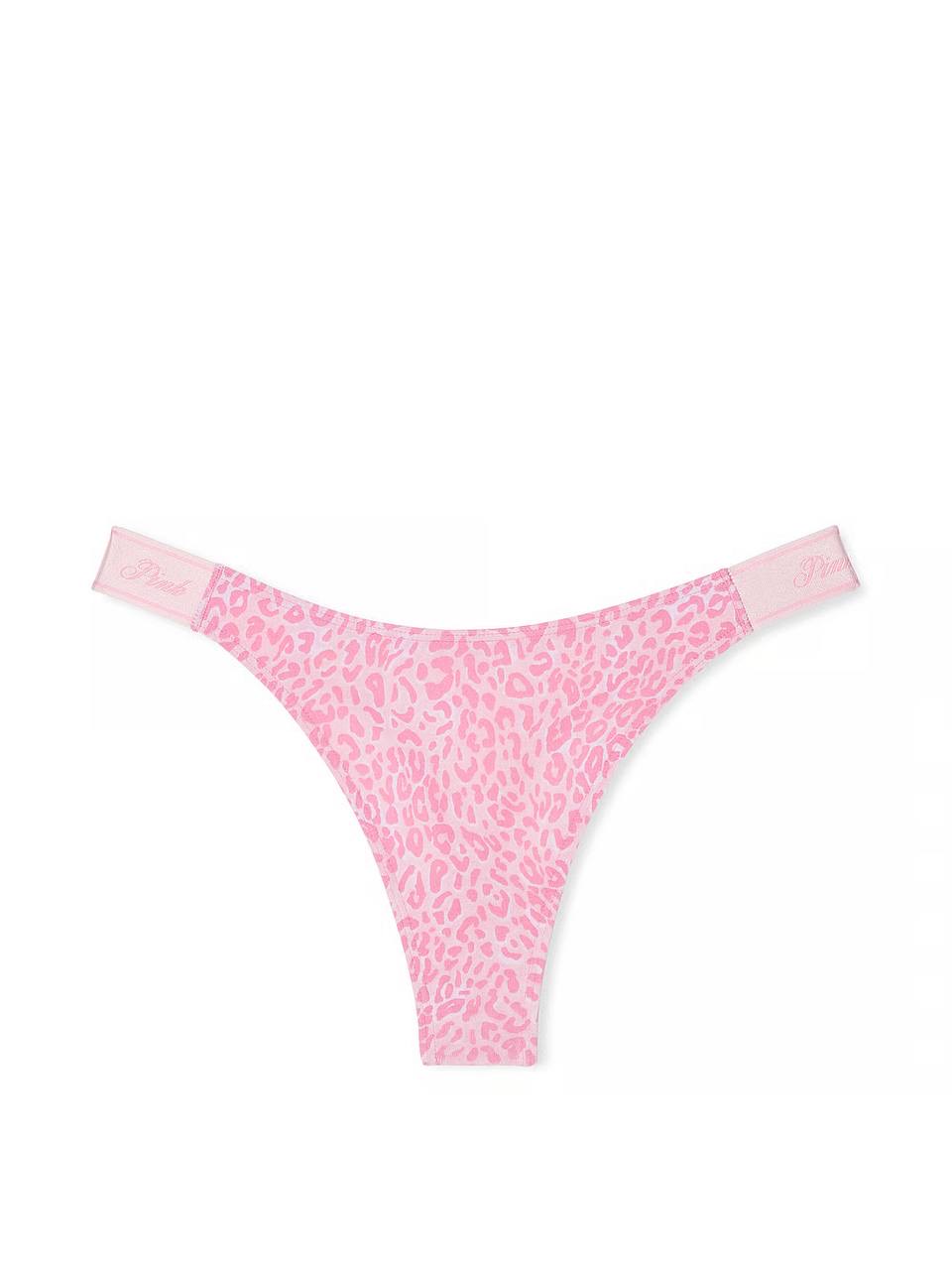 Logo PINK широке High-Leg Стрінги Розмір XS Moonstone Pink Leopard Print (6H82)