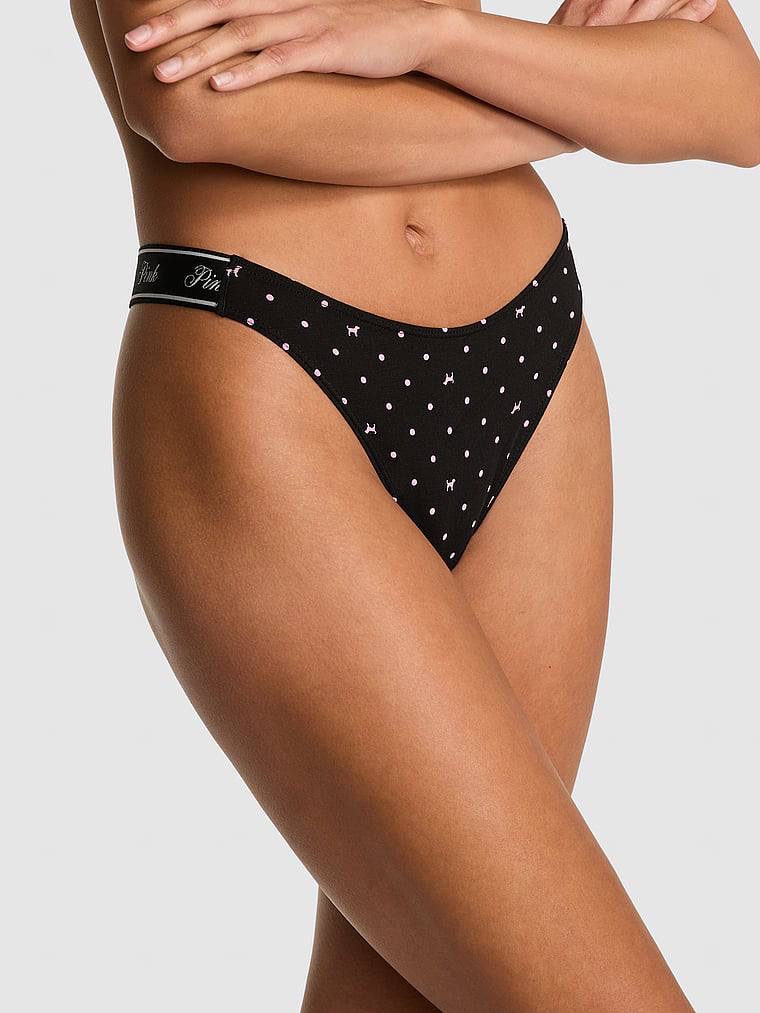 Logo PINK широке High-Leg Стрінги Розмір XS Black Dot Dog Print 77WT