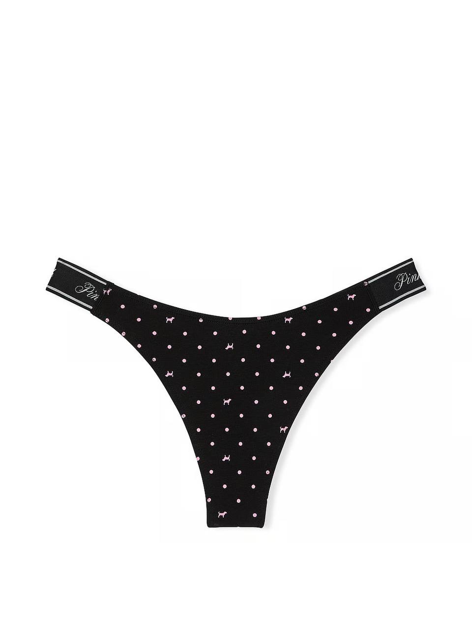 Logo PINK широке High-Leg Стрінги Розмір XS Black Dot Dog Print 77WT
