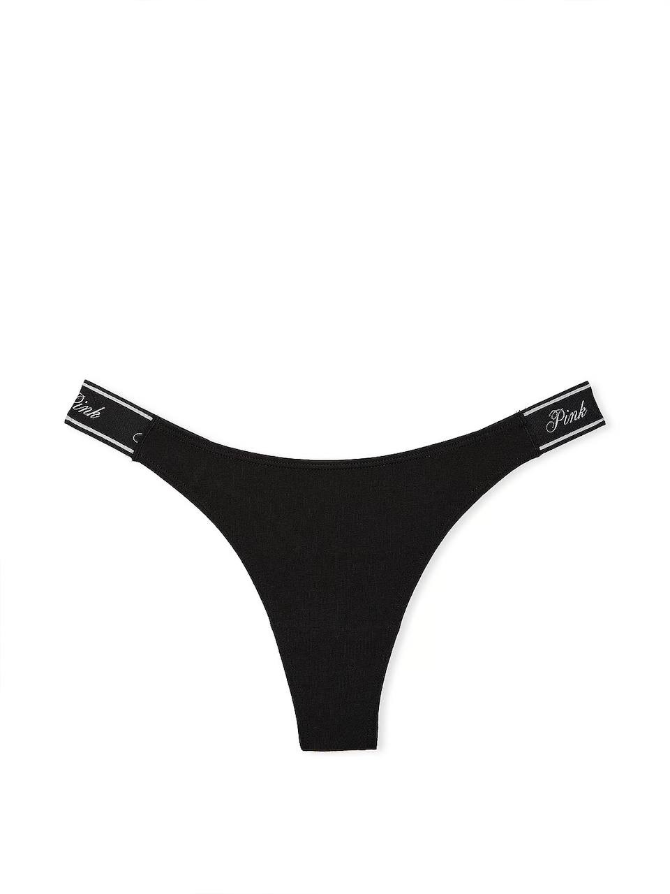 Logo PINK широке High-Leg Стрінги Розмір S Black 54A2