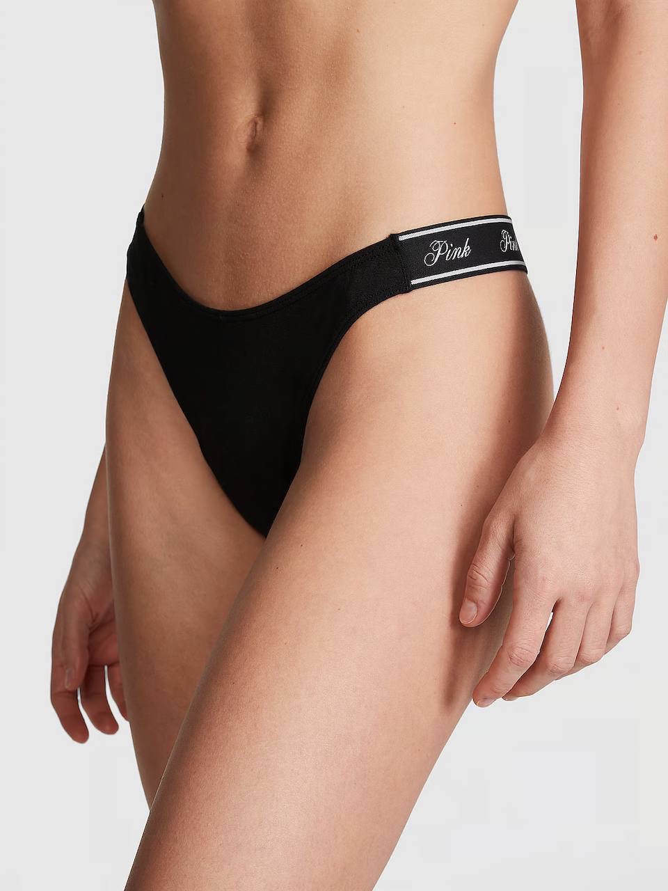 Logo PINK широке High-Leg Стрінги Розмір S Black 54A2