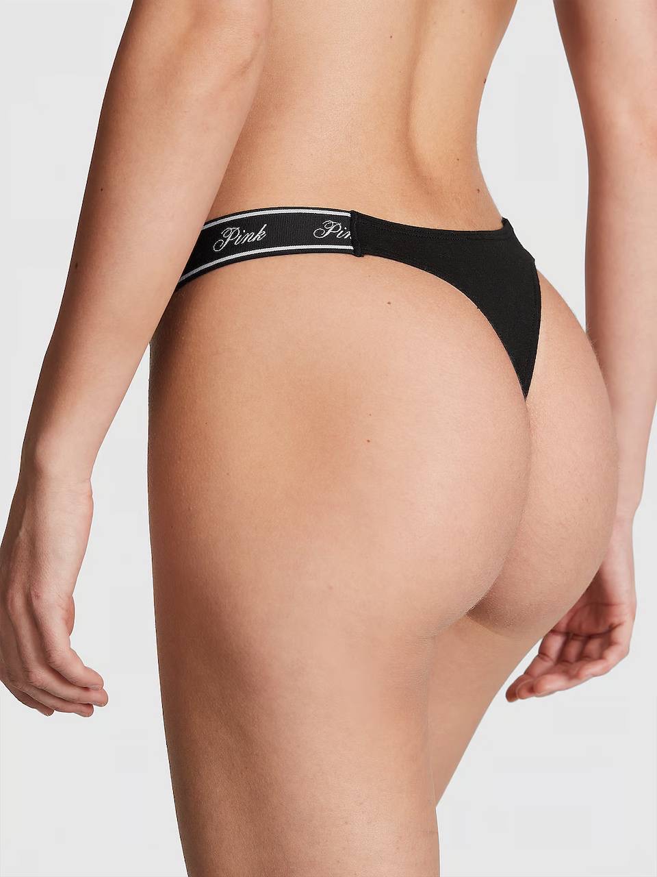 Logo PINK широке High-Leg Стрінги Розмір S Black 54A2