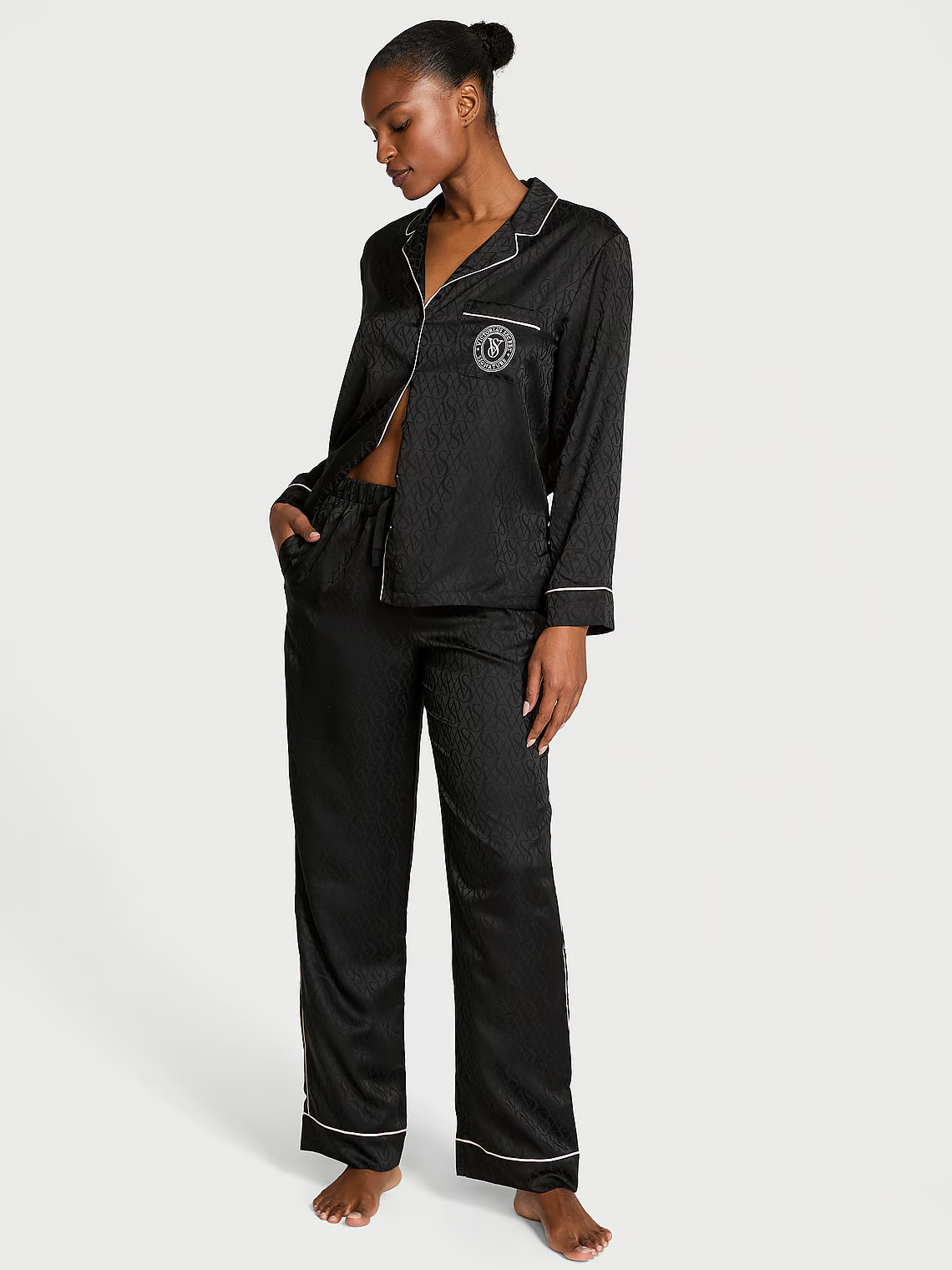 Сатинова піжама зі штанцями Jacquard 5O0U, S regular