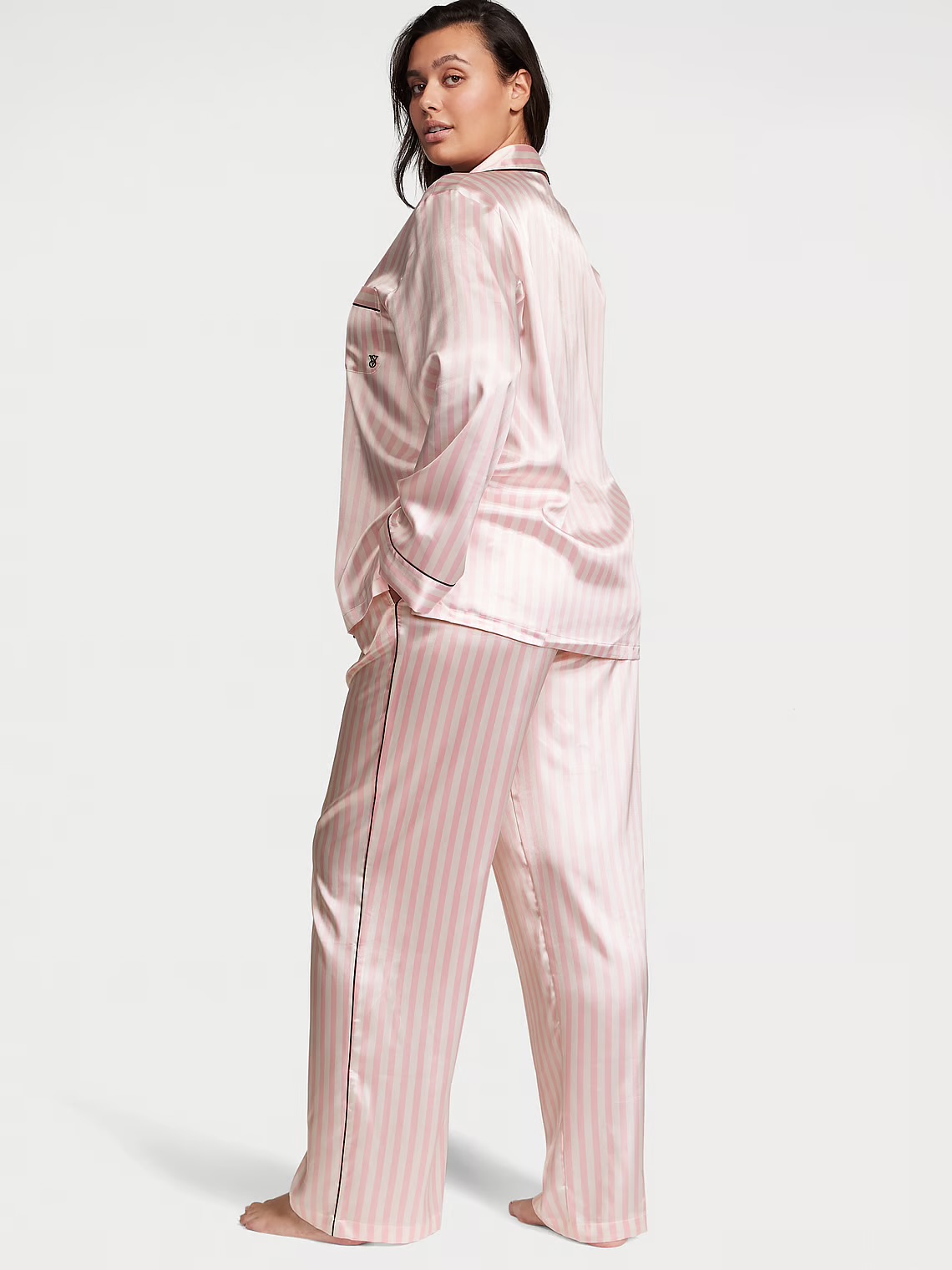 Сатинова піжама зі штанцями Pink Iconic Stripes, L regular