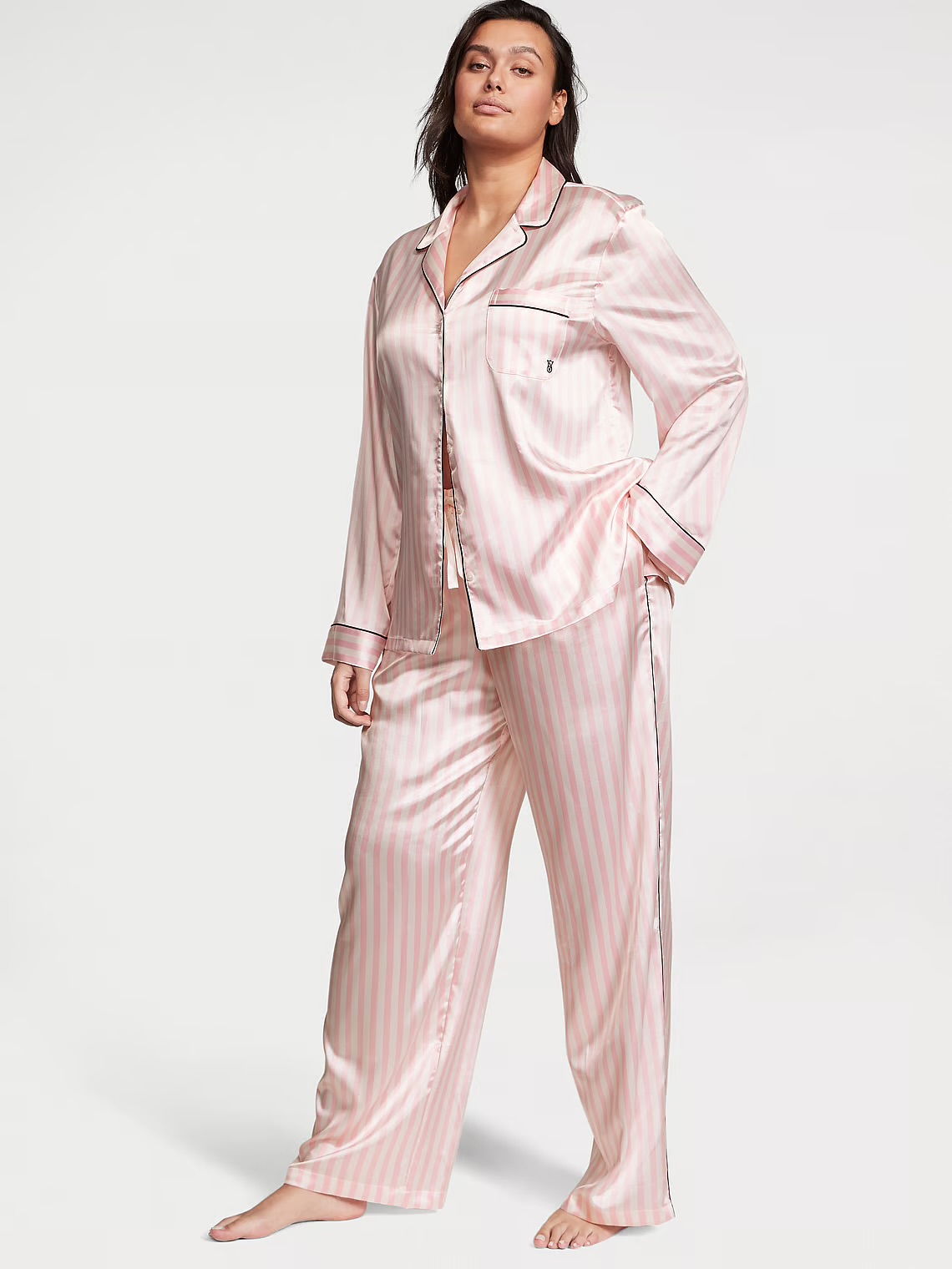 Сатинова піжама зі штанцями Pink Iconic Stripes, L regular
