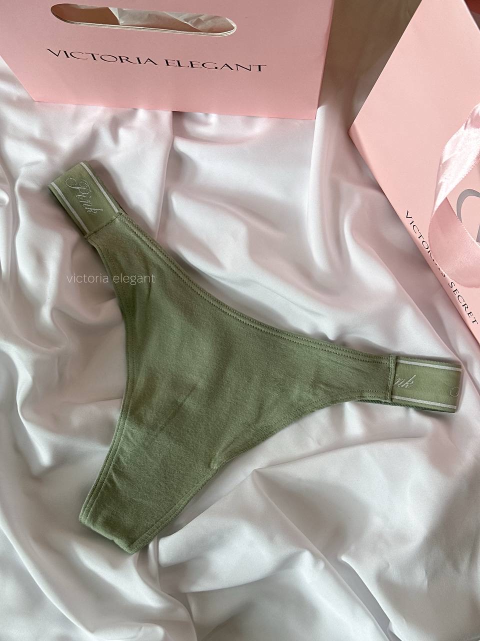 Logo PINK широке High-Leg Стрінги Розмір L Green