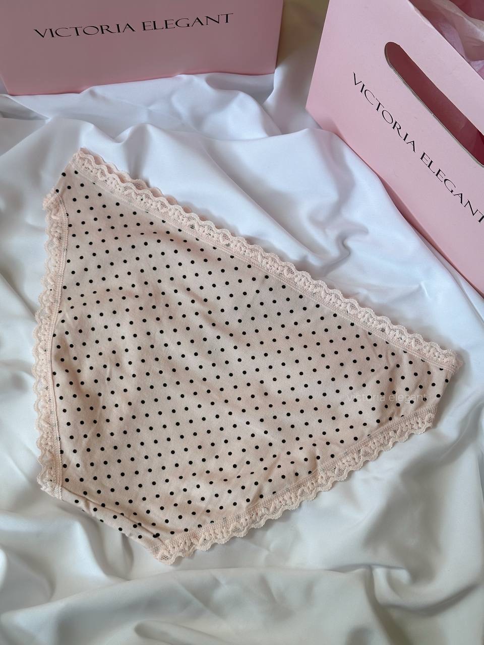 Lace -Trim Bikini Panties Розмір L Pink&Black Dots