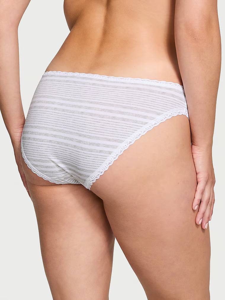 Lace -Trim Bikini Panties Розмір L White & Grey Stripes 6A2O