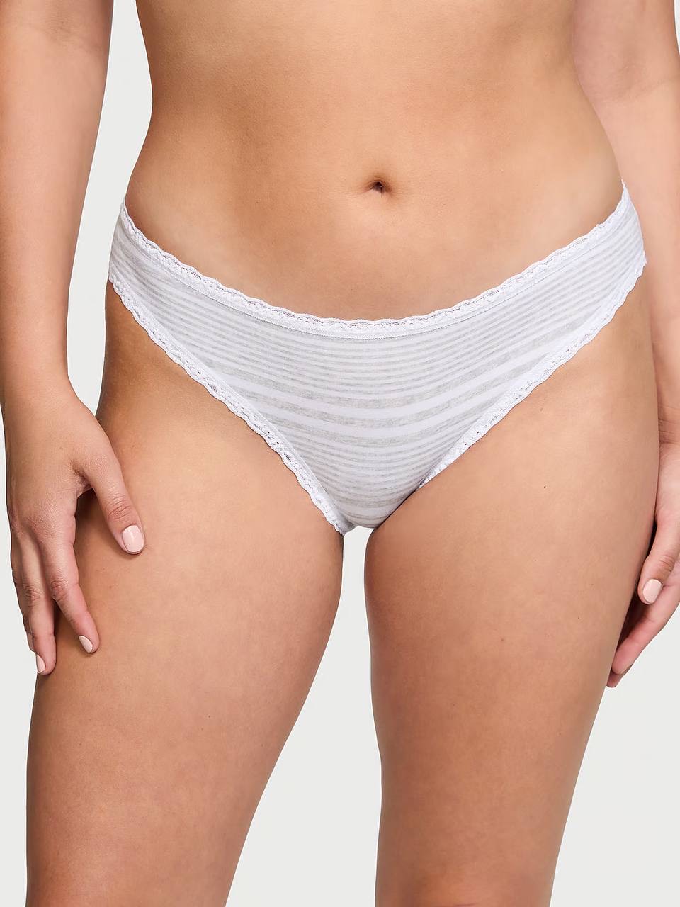 Lace -Trim Bikini Panties Розмір L White & Grey Stripes 6A2O