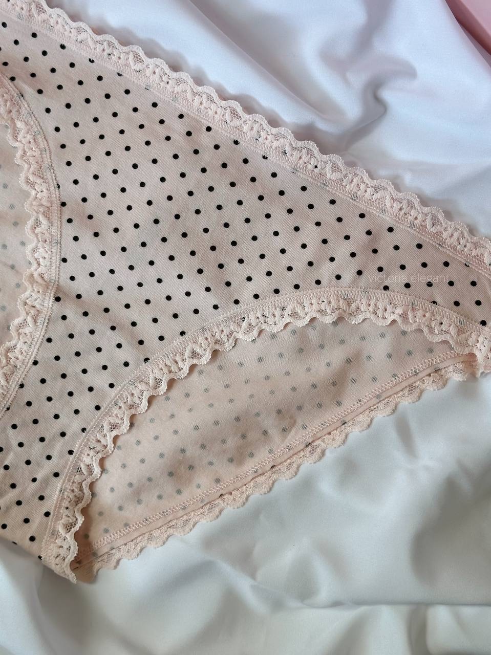 Lace -Trim Bikini Panties Розмір L Pink&Black Dots