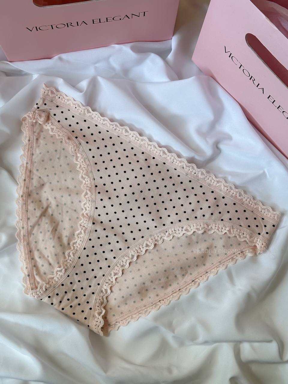 Lace -Trim Bikini Panties Розмір L Pink&Black Dots