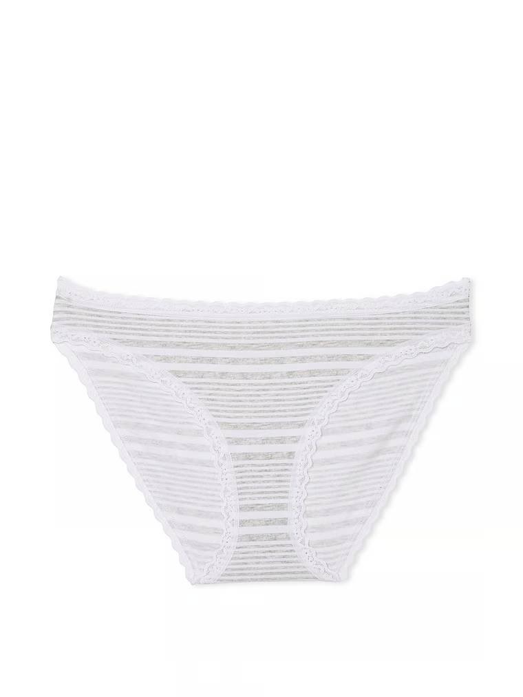 Lace -Trim Bikini Panties Розмір L White & Grey Stripes 6A2O