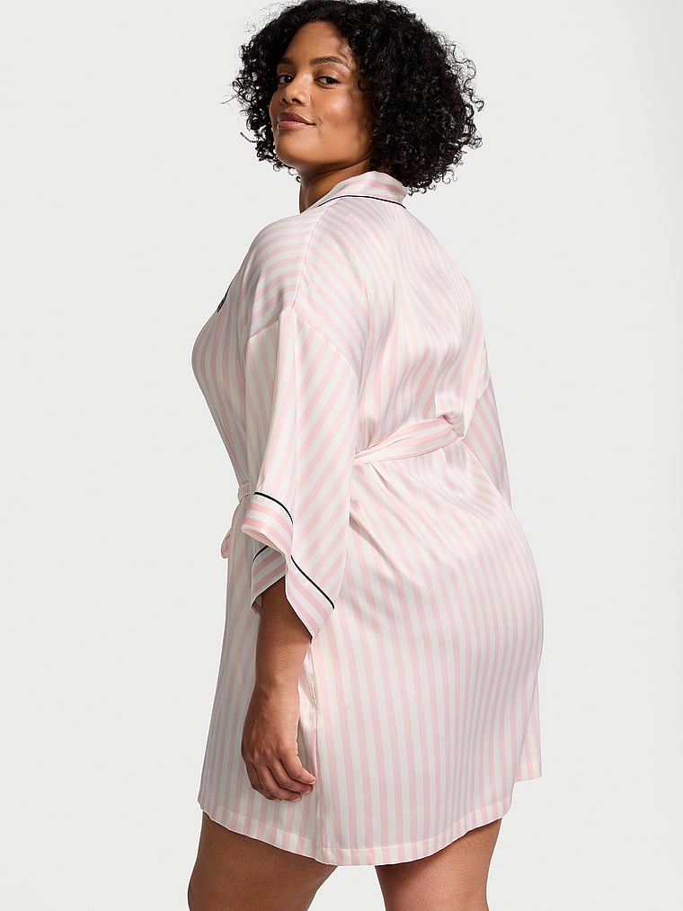 Халатик Short Satin Piped Robe Victoria’s Secret Pink Iconic Stripes, Розмір ХS/S