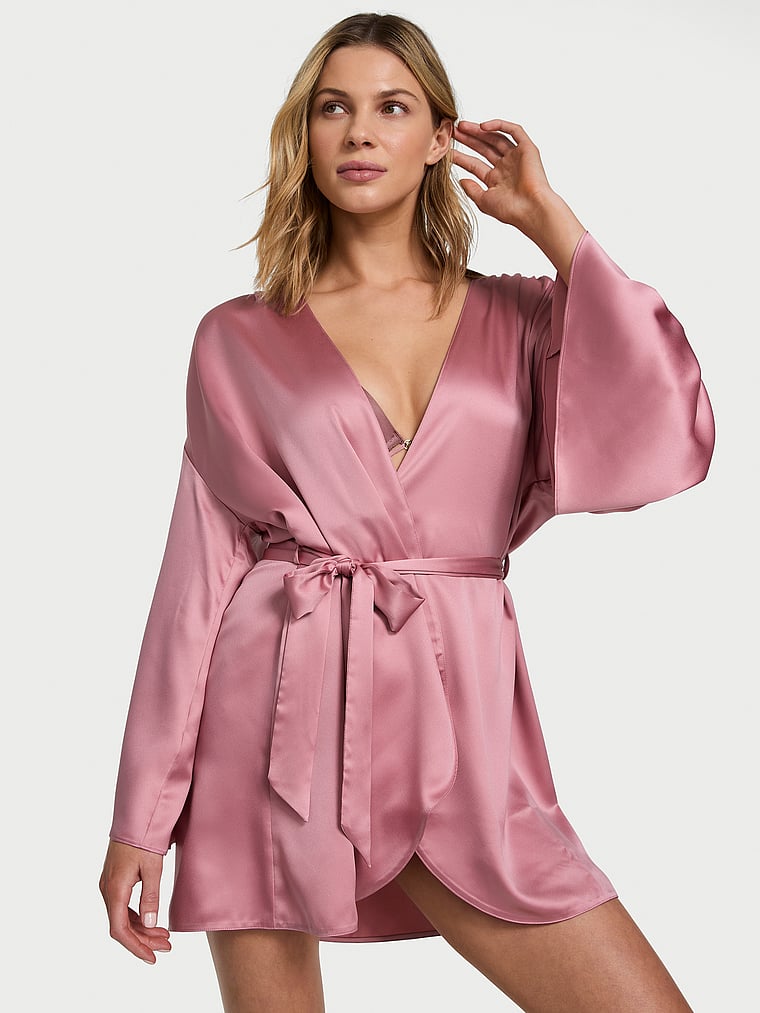 Халатик Short Satin Robe Victoria’s Secret 4SHM - Dusk Mauve, Розмір ХS/S