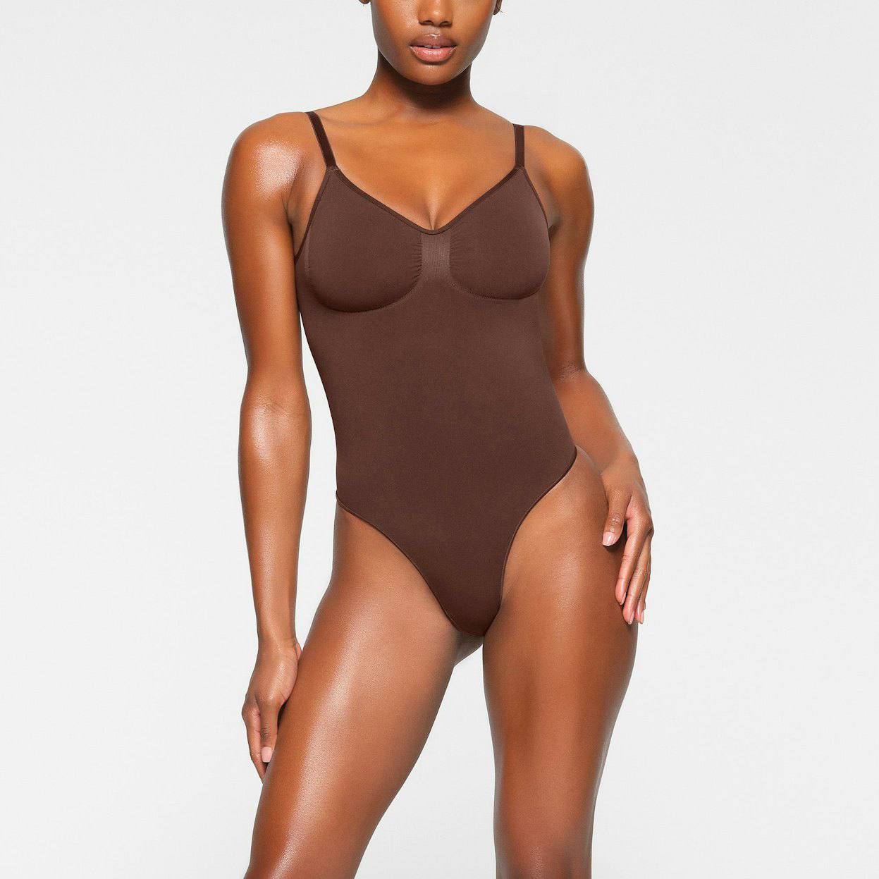 Seamless sculpt low back thong bodysuit Cocoa, XS