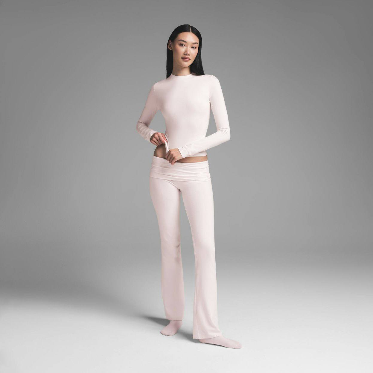 Cotton jersey long sleeve t-shirt Barely pink, S