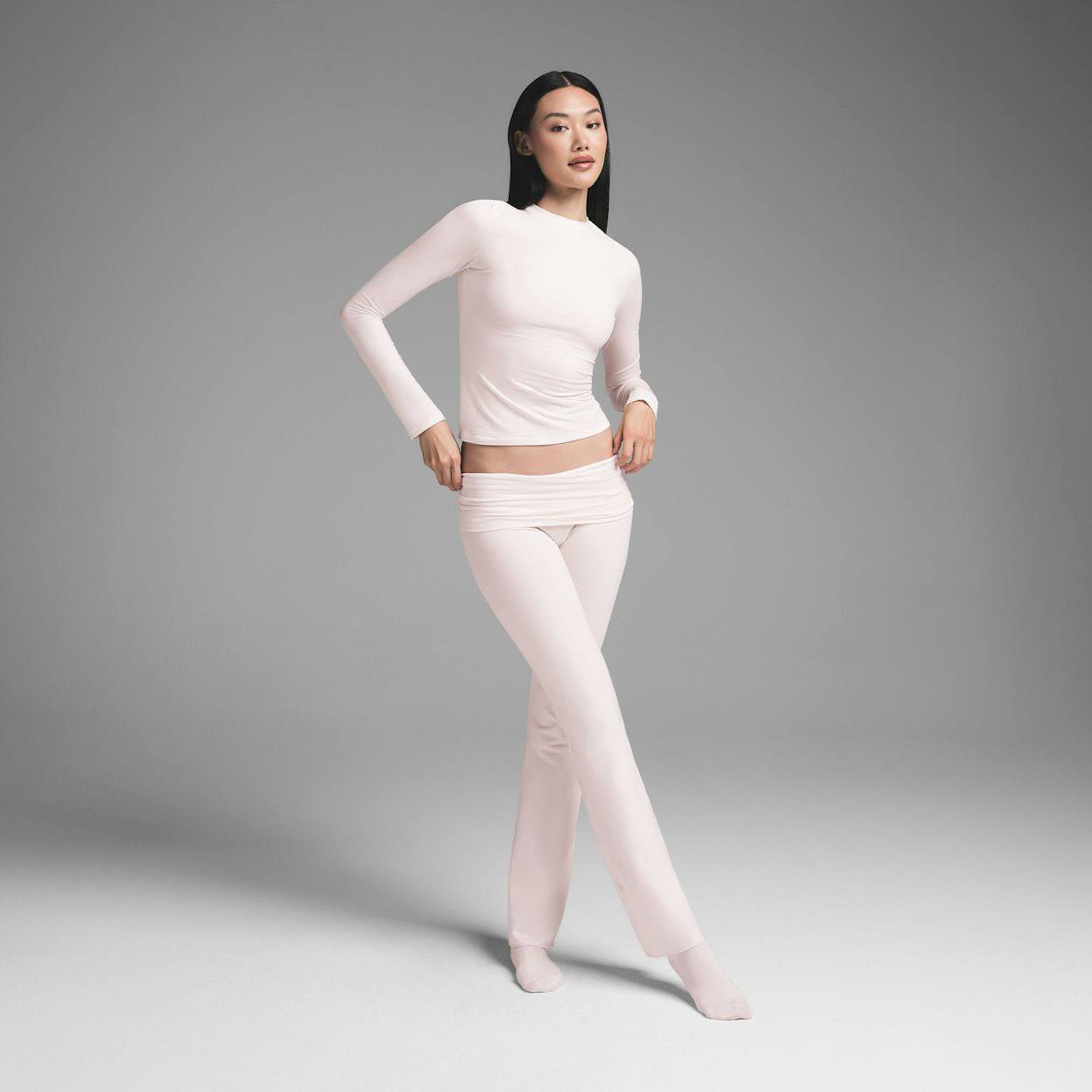 Cotton jersey long sleeve t-shirt Barely pink, S