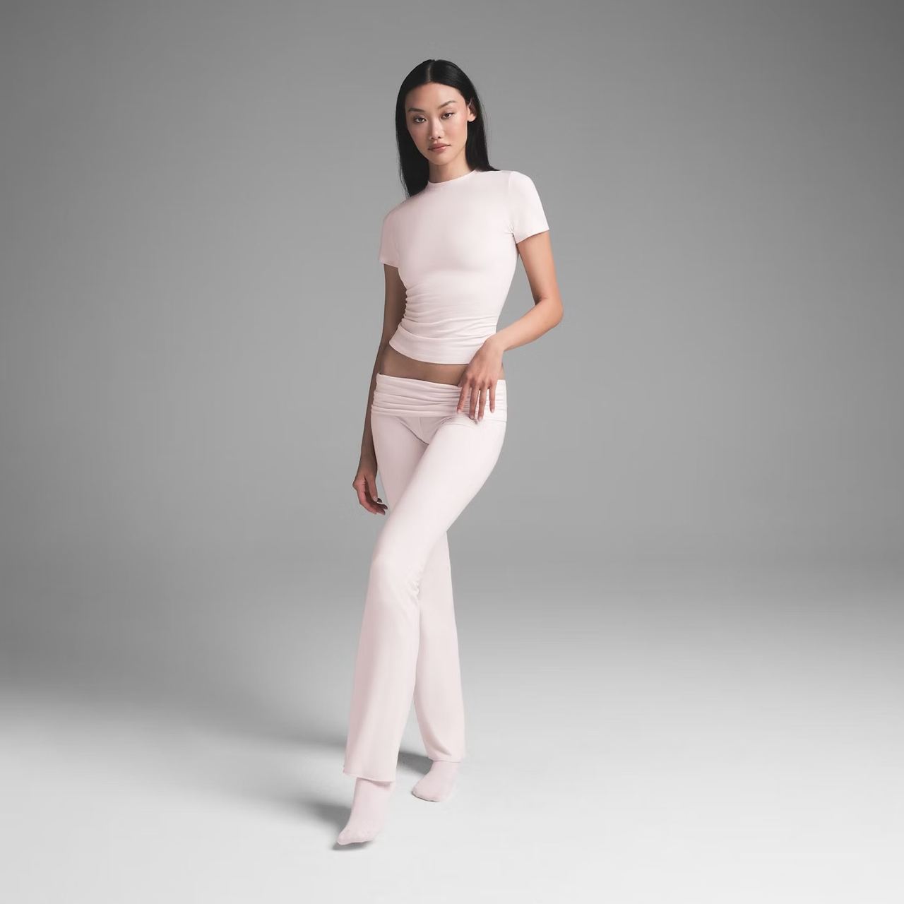 Cotton jersey t-shirt Barely pink, S