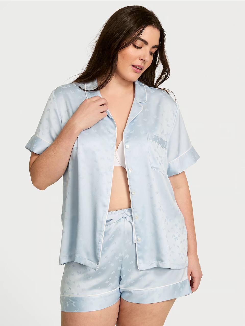 Cатинова піжама з шортами Palest Blue Butterfly Jacquard (12M7), Розмір ХS