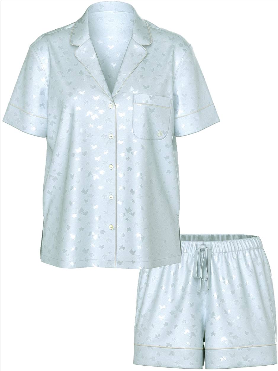 Cатинова піжама з шортами Palest Blue Butterfly Jacquard (12M7), Розмір S