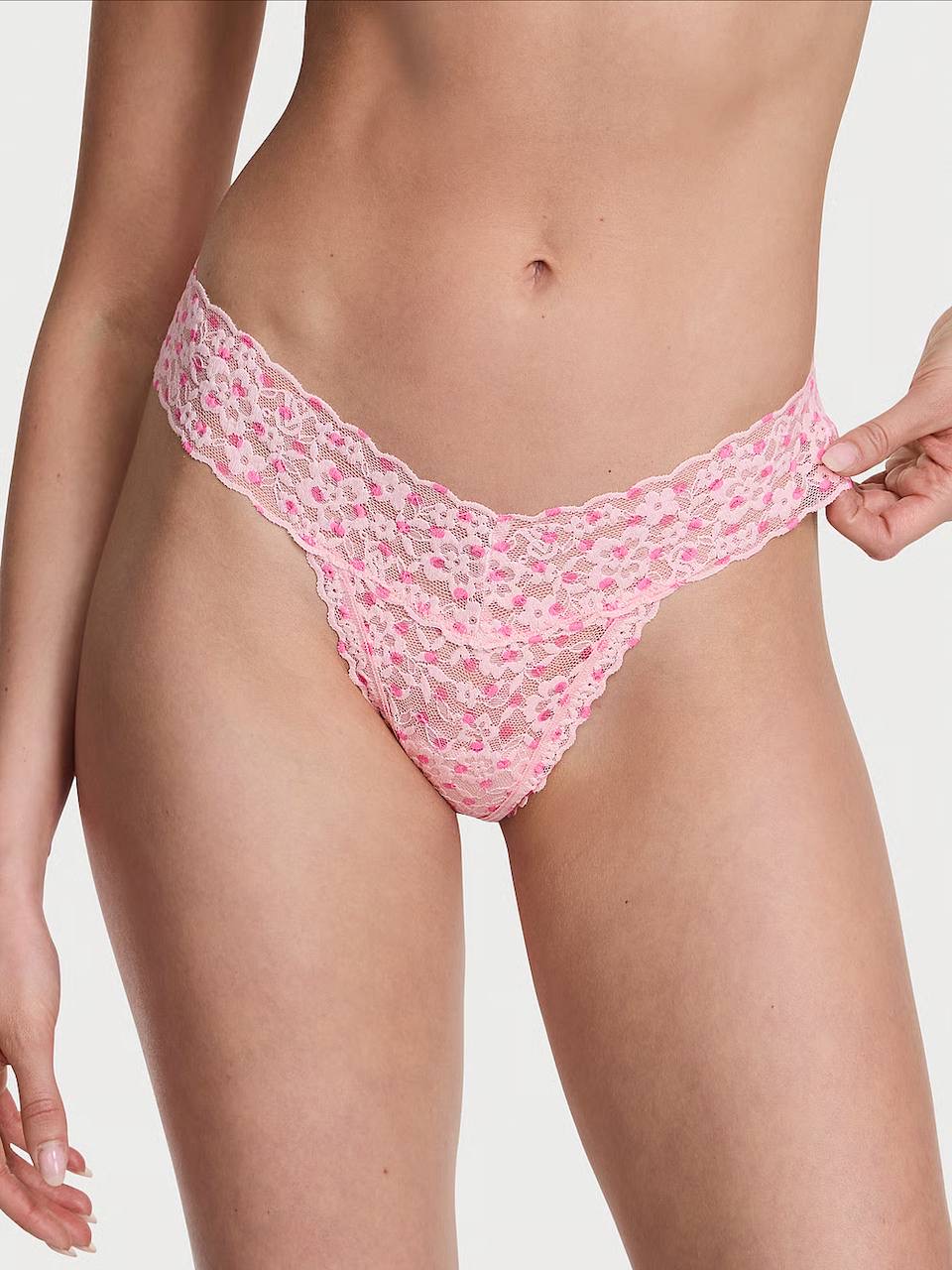 Кружевні трусики стрінги розмір XS Purest Pink Dots 7B5S