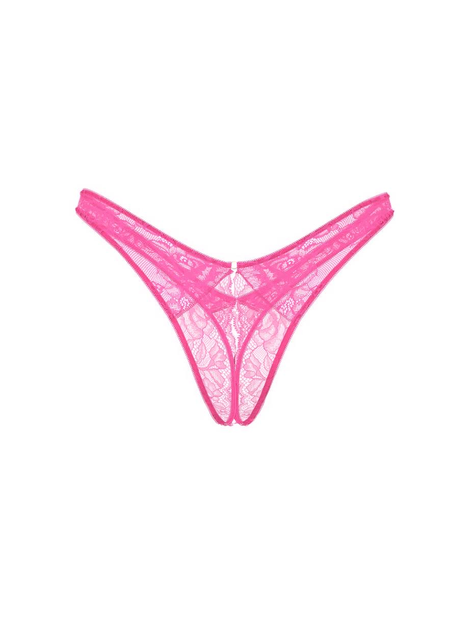 Rose Lace High-Leg Crotchless Thong XS Ultra Pink 00T2