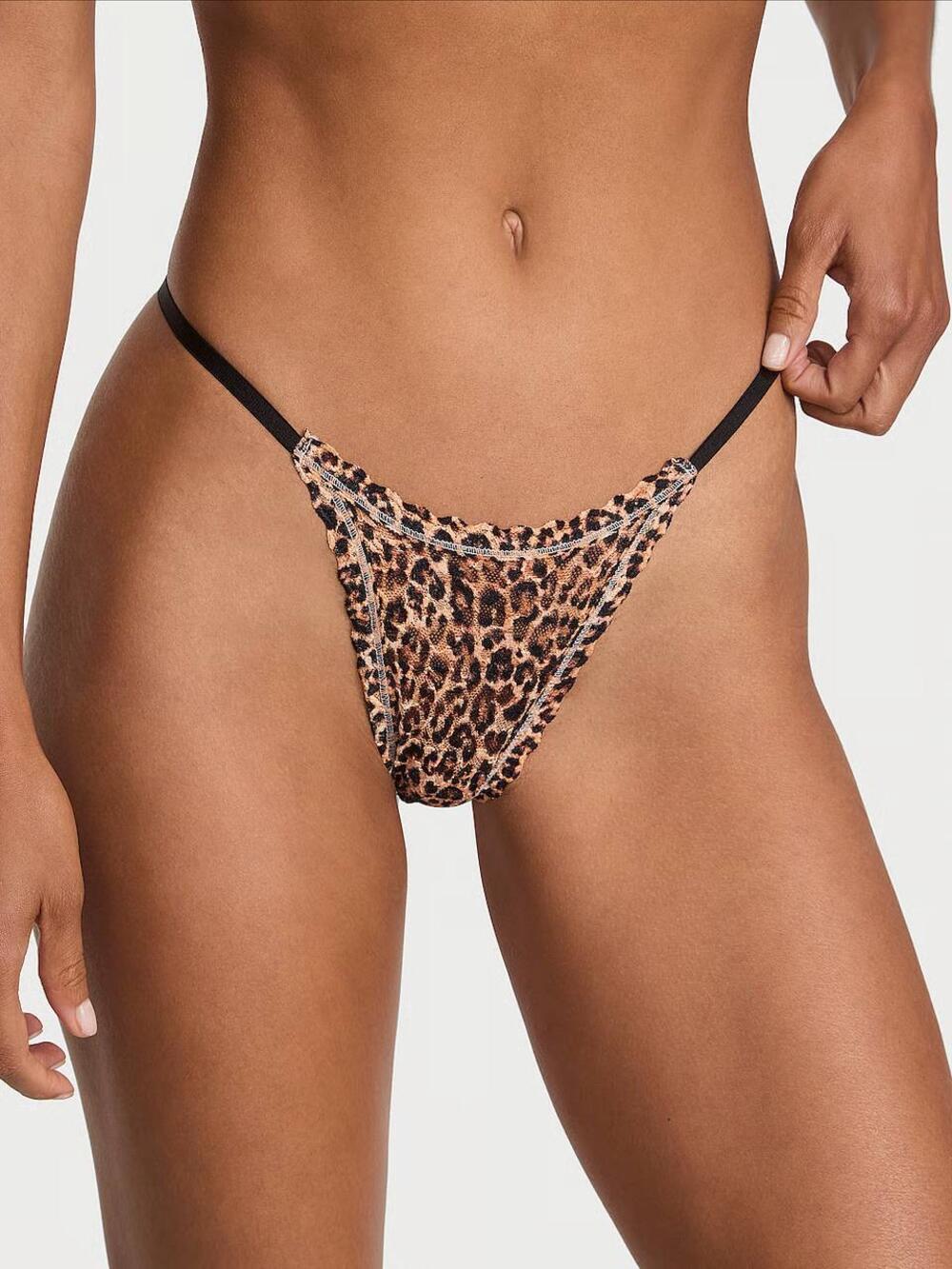 Lace Strappy-Back String Thong Panty Розмір M Natural Leopard 7BHK