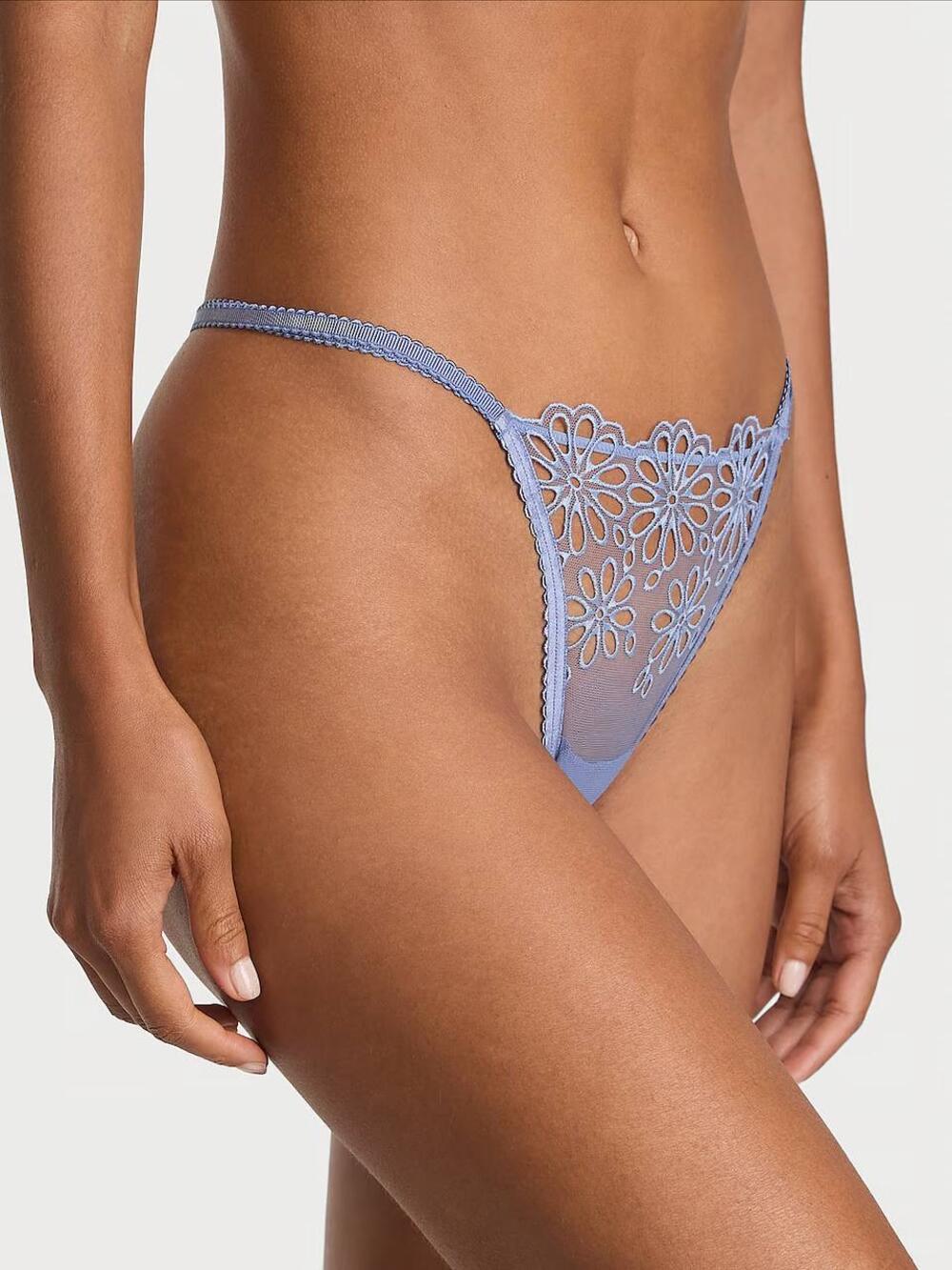 Lace Strappy-Back String Thong Panty Розмір S Periwinkle Blue 21M6