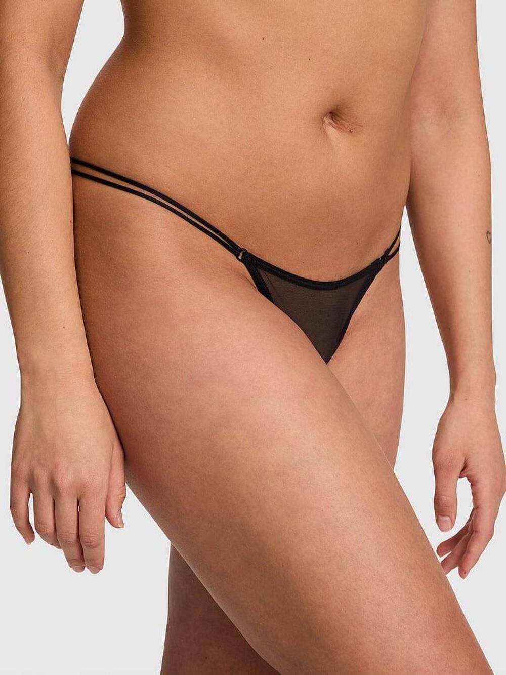 PINK Logo Mesh Стрінги Розмір XS Black