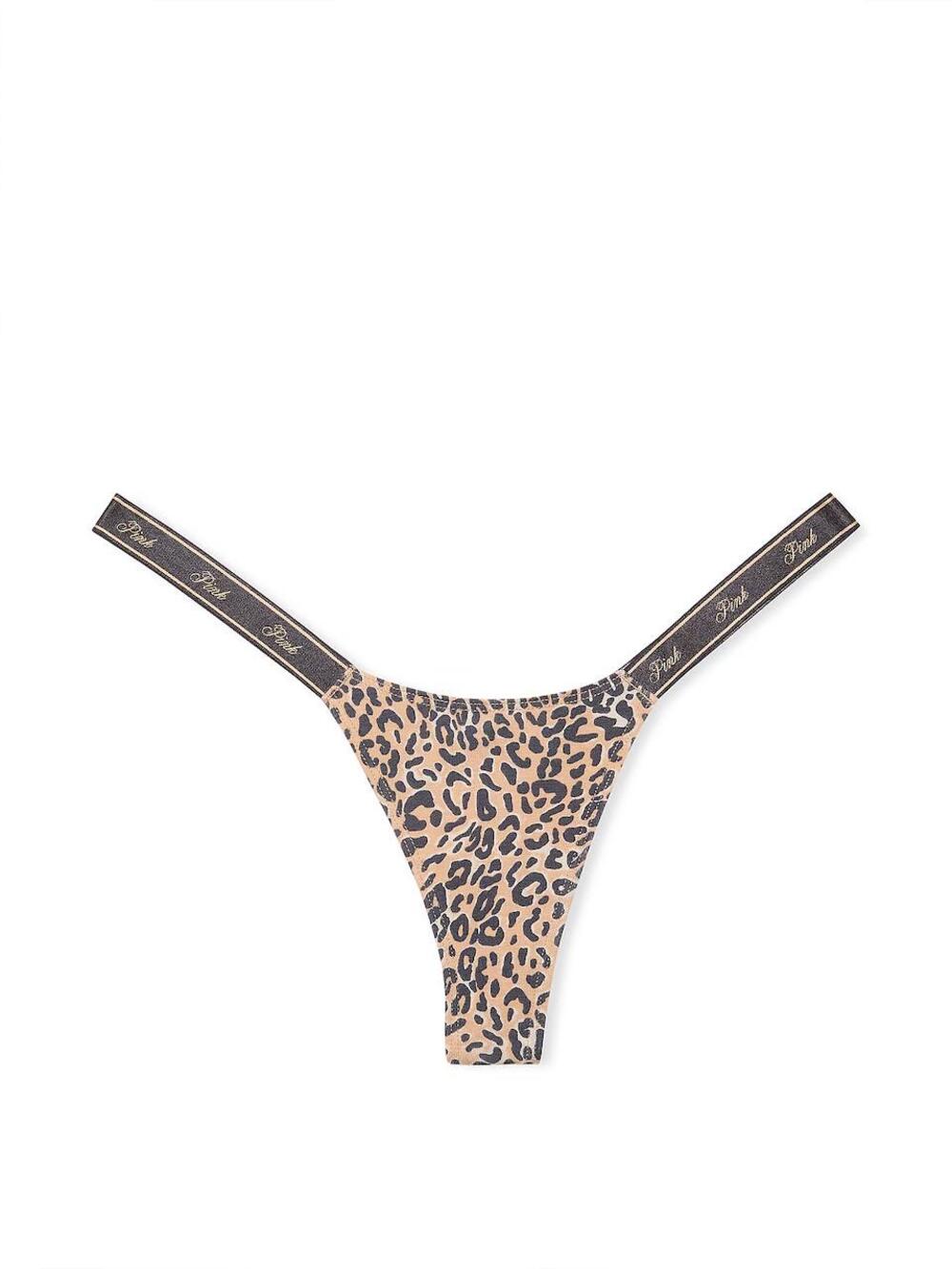 Тонке ЛОГО PINK стрінги Розмір XS Praline Leopard Print (6AYC)