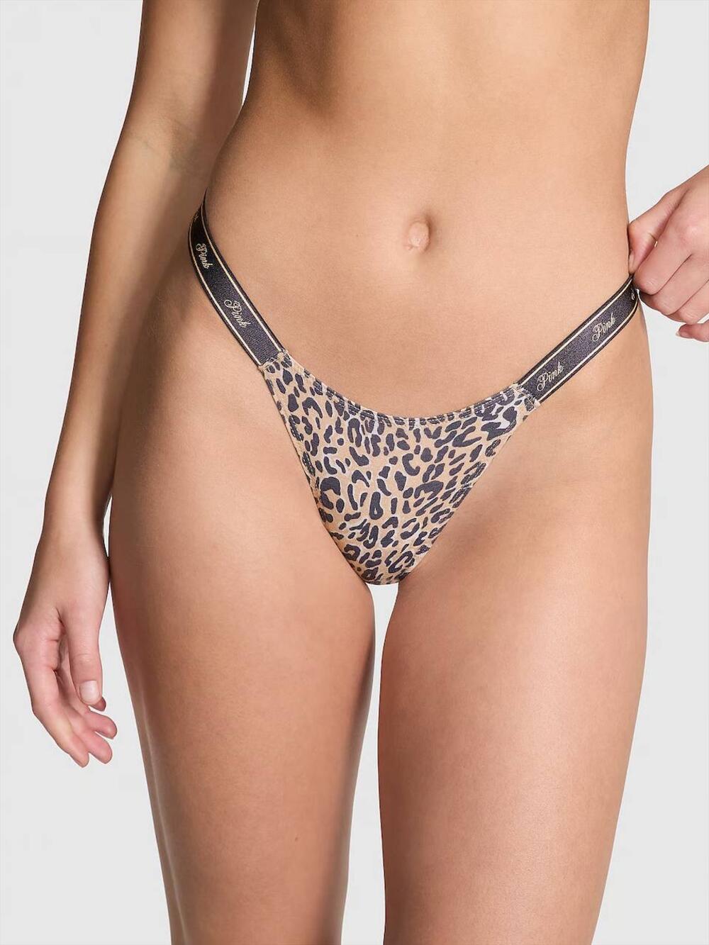 Тонке ЛОГО PINK стрінги Розмір XS Praline Leopard Print (6AYC)