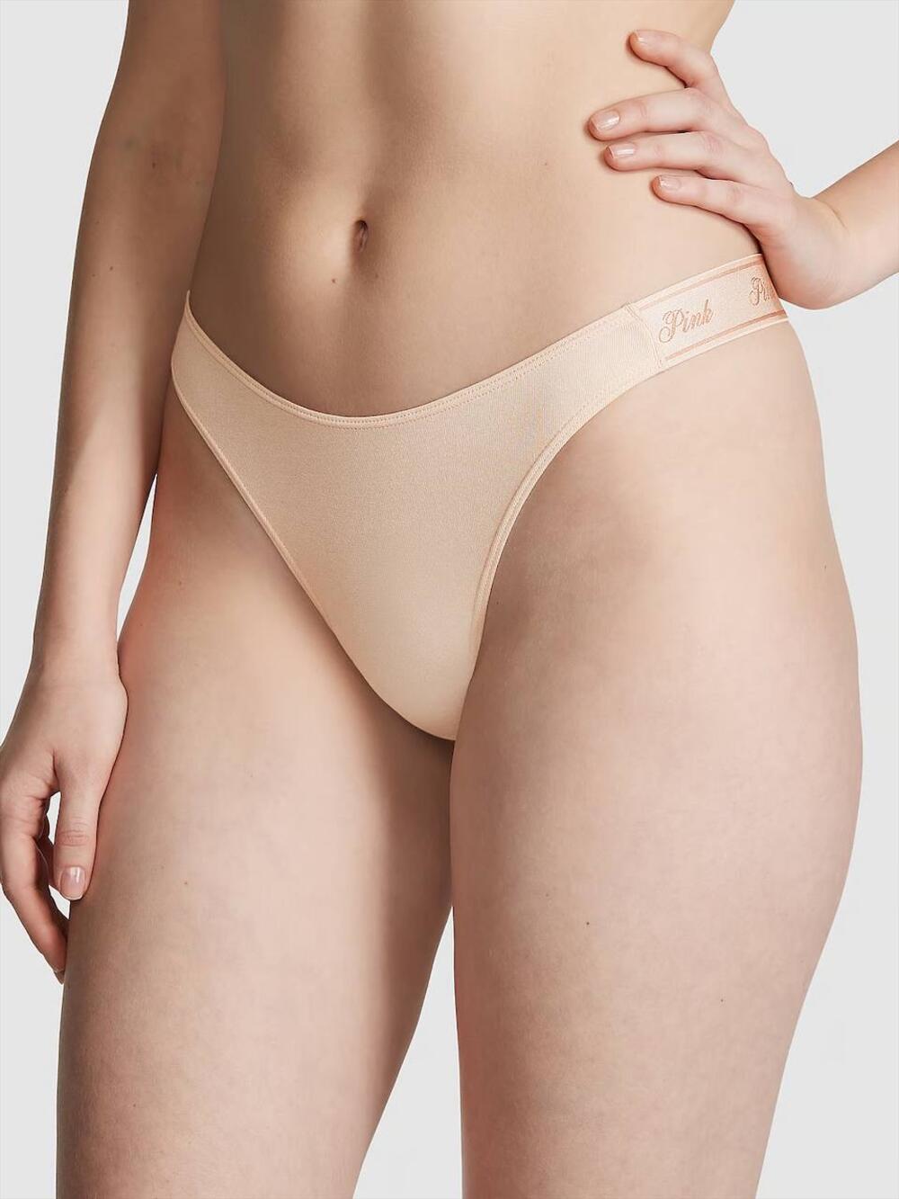 Logo PINK широке High-Leg Стрінги Розмір S Marzipan (39H6)