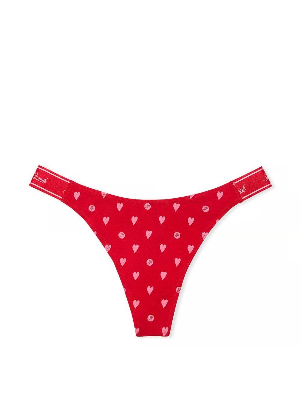 Logo PINK широке High-Leg Стрінги Розмір L Bright Vermillion Heart Dot Print